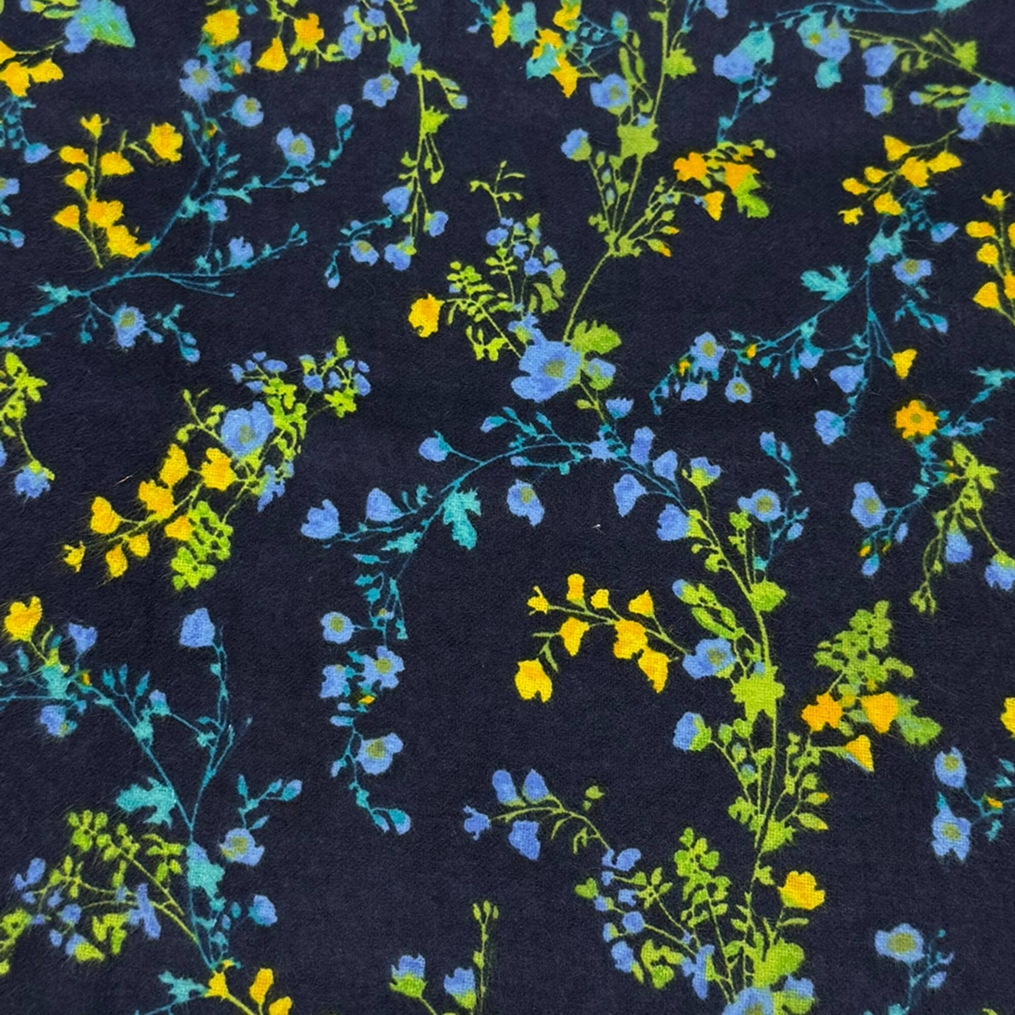 Feldman Navy Mepia Floral Yarn-Dyed Cotton Flannel Fabric